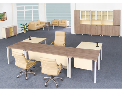 美耐家具胡桃木皮油漆大班臺(tái)總裁臺(tái)經(jīng)理桌組合廠家直銷