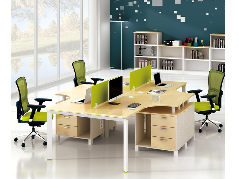 美耐家具 員工辦公桌4人位職員卡位組合/時(shí)尚簡(jiǎn)約現(xiàn)代鋼架4人電腦桌L型四人